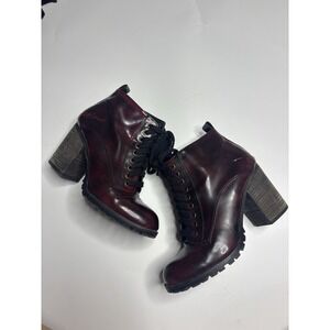 STEVE MADDEN Women's 10 M Andie Burgundy Lace Up Combat Heel Bootie Grunge Punk